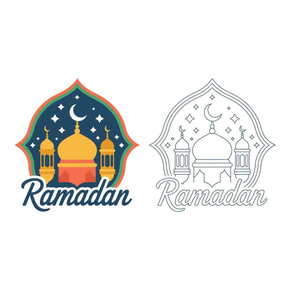 art of Ramadan illustration with mosque, moon, and stars isolated on white background for islamic holiday vector