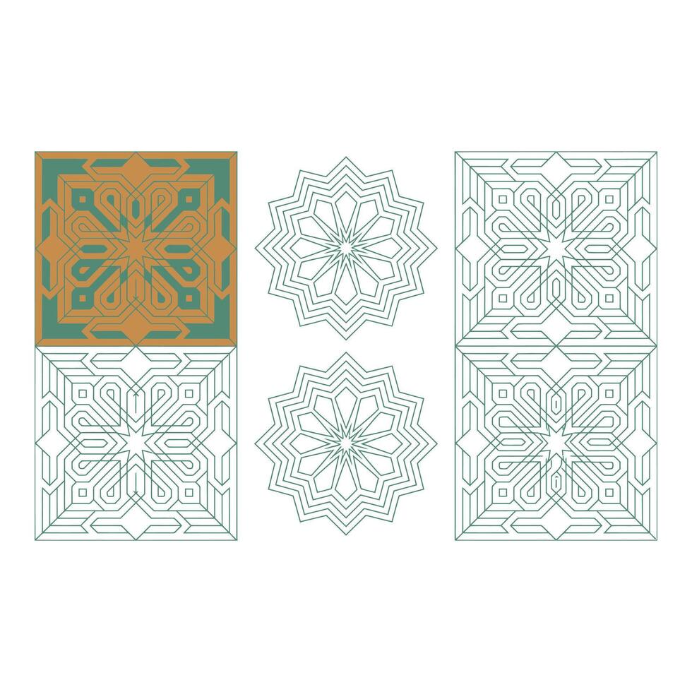 Set art of Geometric islamic pattern design with colorful and black and white variations isolated vector