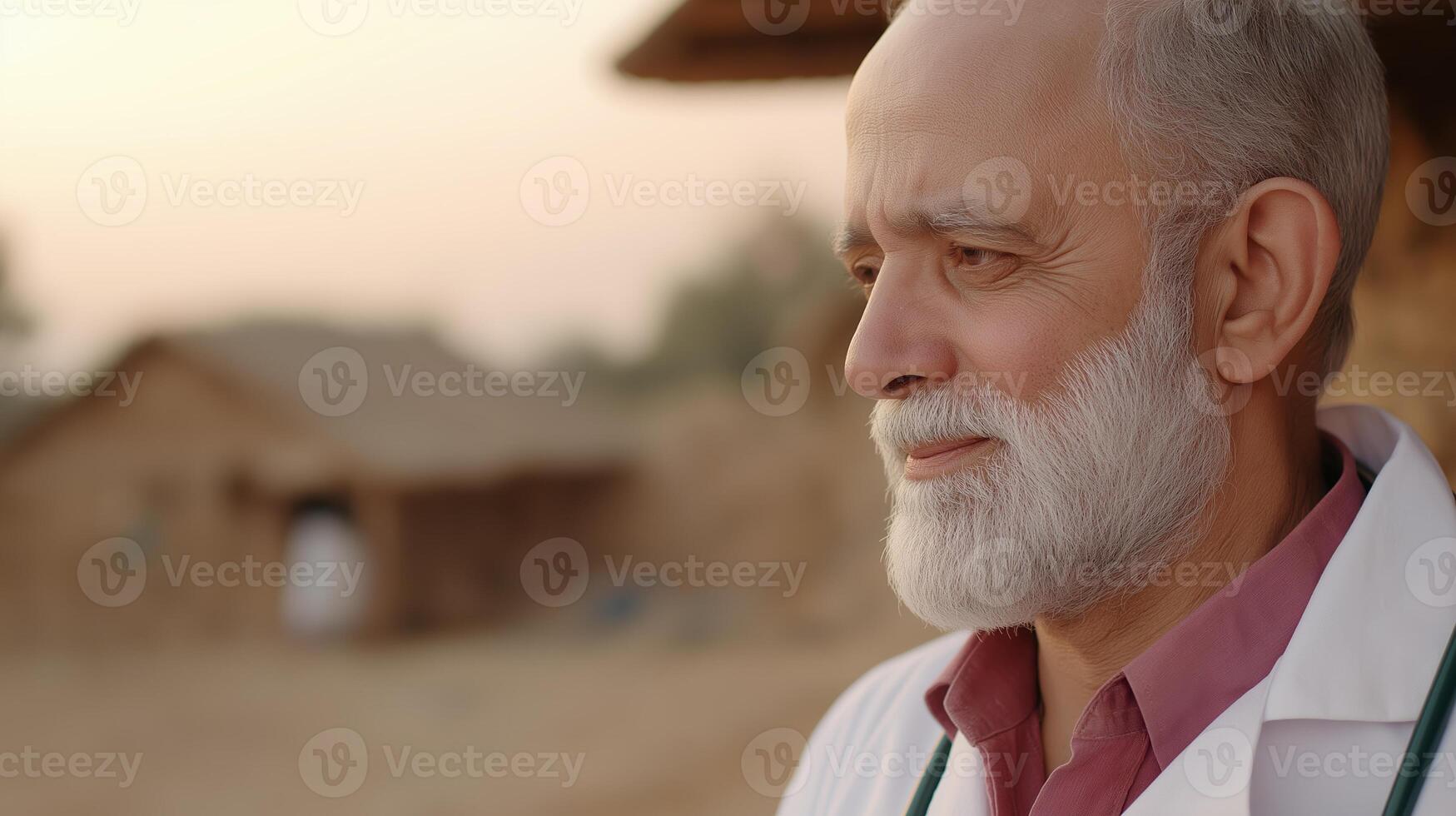 Warm Rural Scene of a Doctor Visiting Patients in a Rural Home at Sunset with Gentle Lighting photo