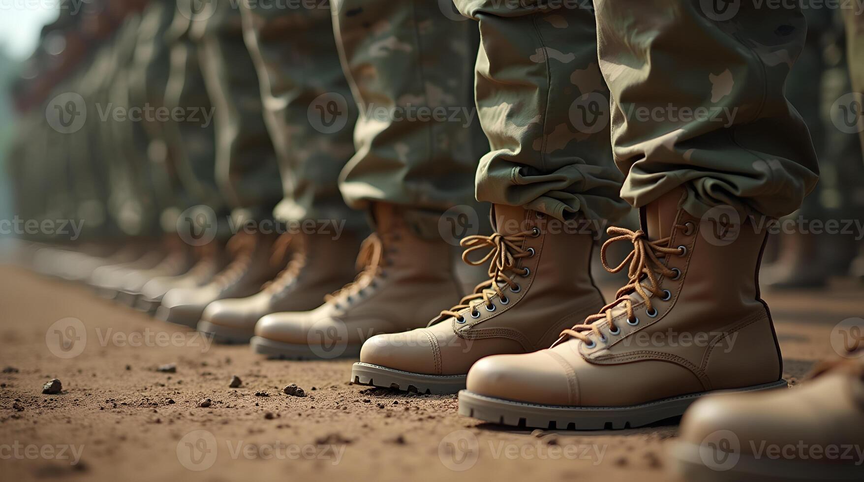 A row of army boots in a line photo