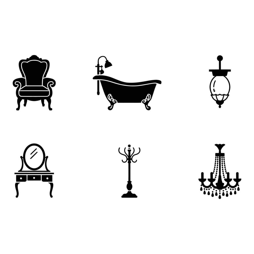 Elegant Black and White Set Set of Antique Furniture and Fixtures vector