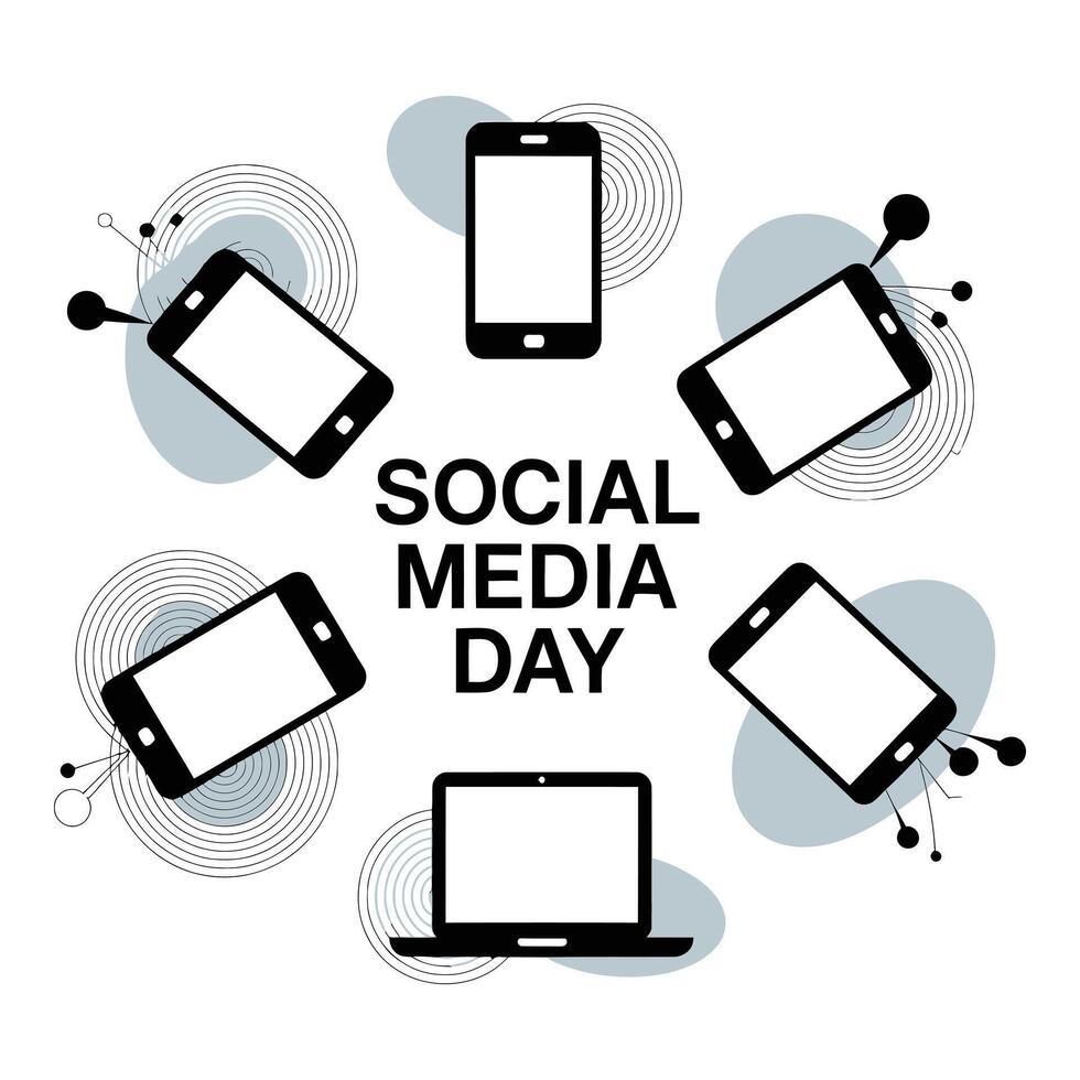 Celebrating Social Media Day Connecting Through Devices Worldwide with Clean Black and White Set vector