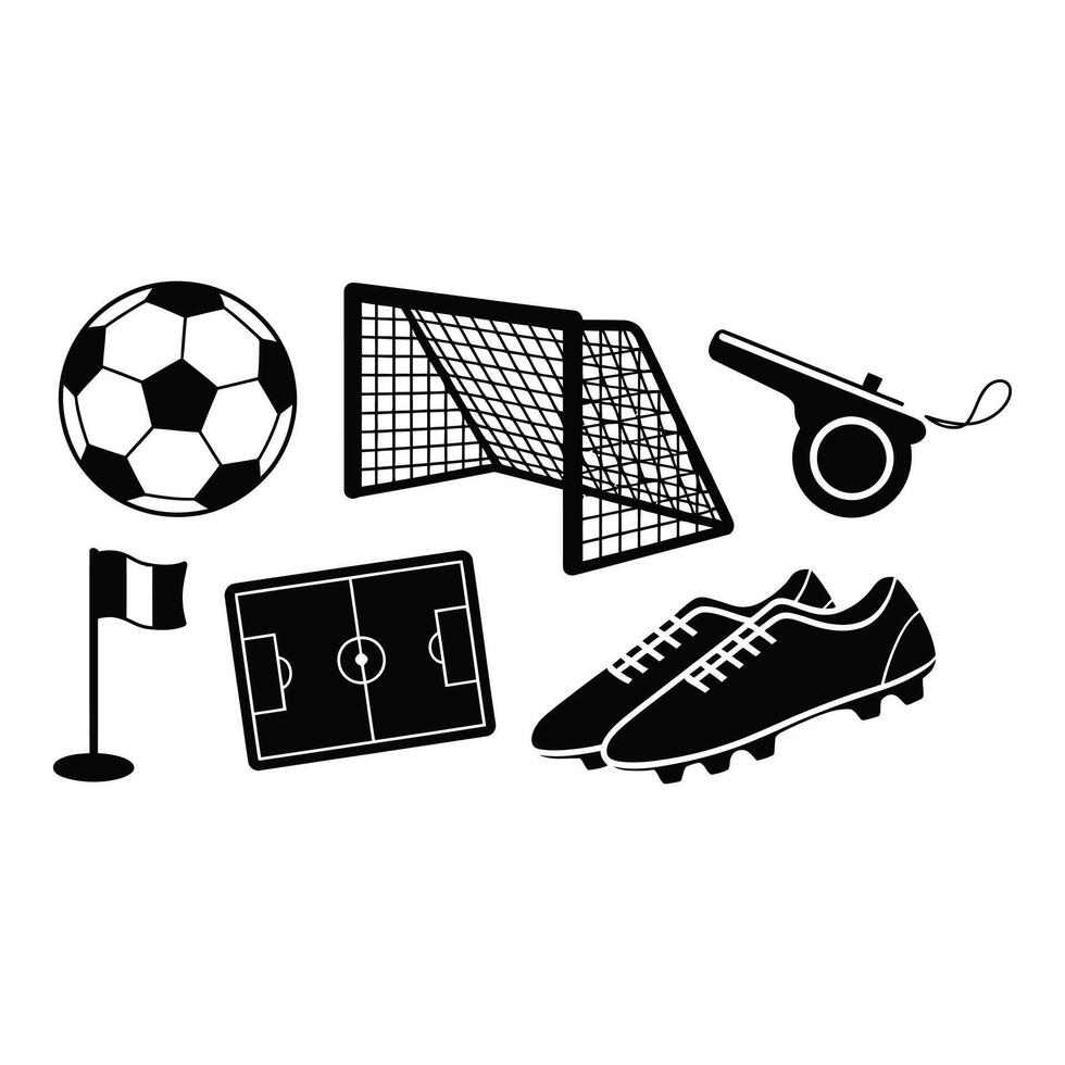 Simple black and white soccer graphic with flag and equipment vector