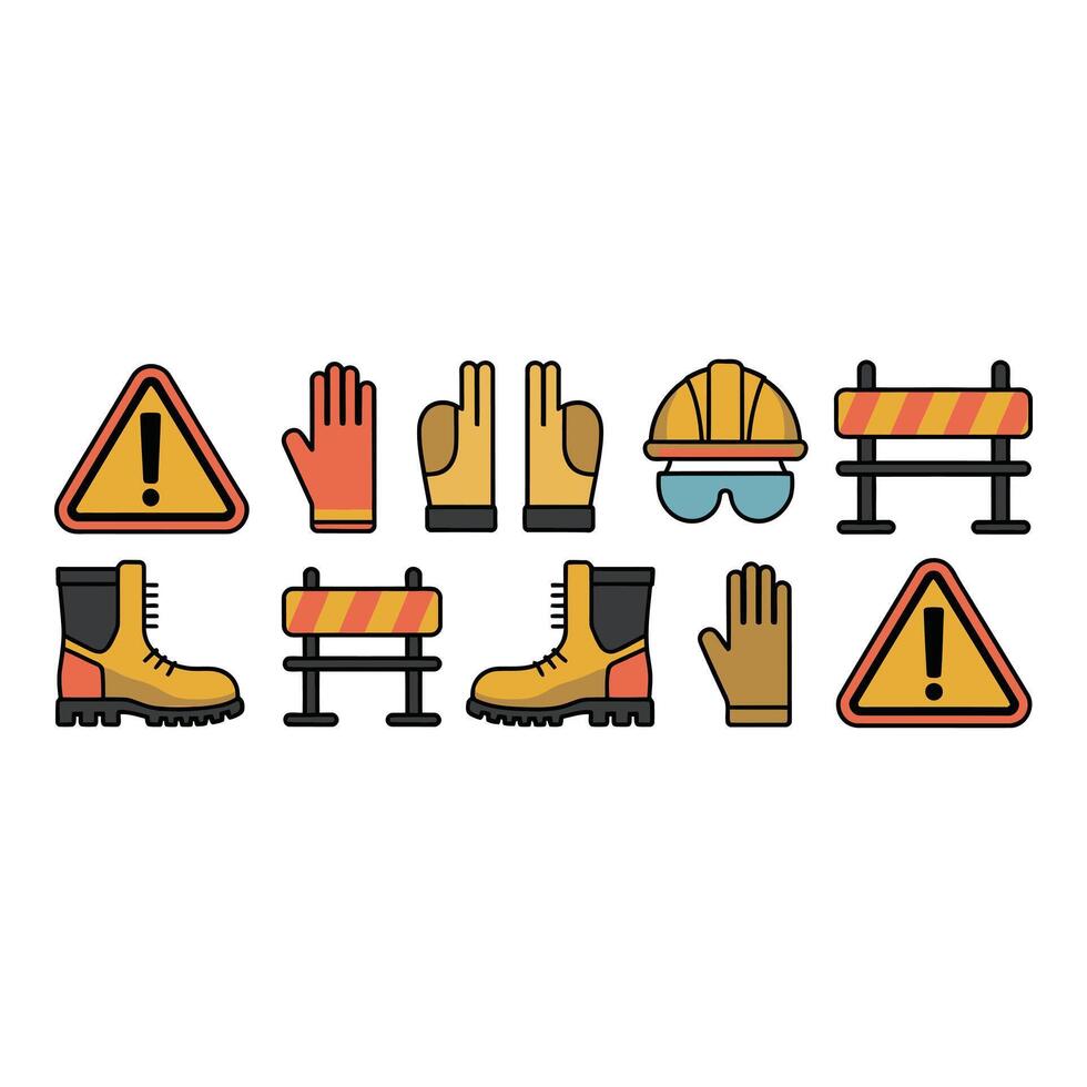 Safety first Essential construction gear and hazard warnings ensuring a secure work environment on vector