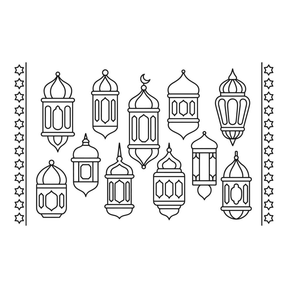 Set art of Collection of ramadan lanterns isolated on white background for islamic holiday celebration design vector