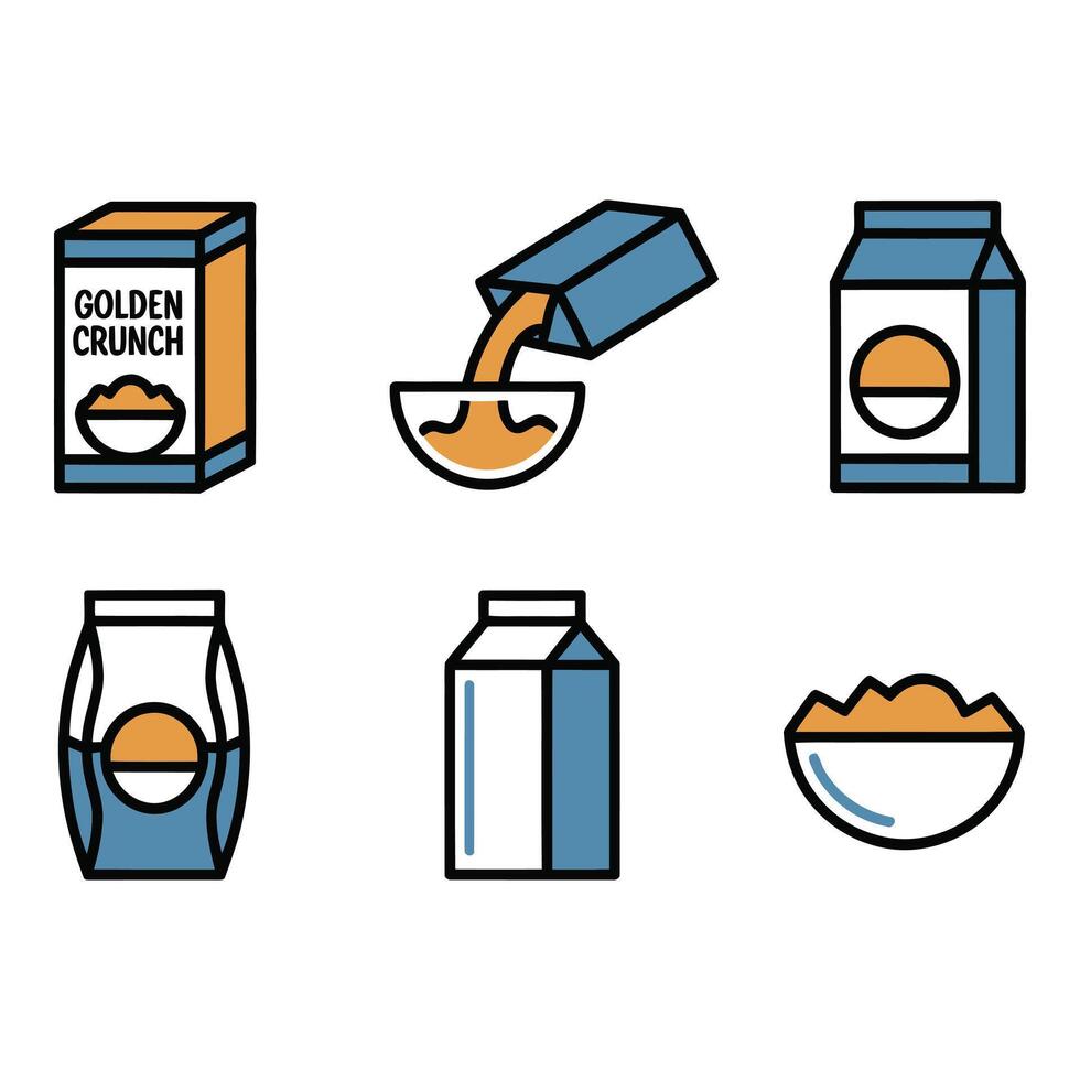 Simple Illustration of Cereal and Milk Preparation Steps vector