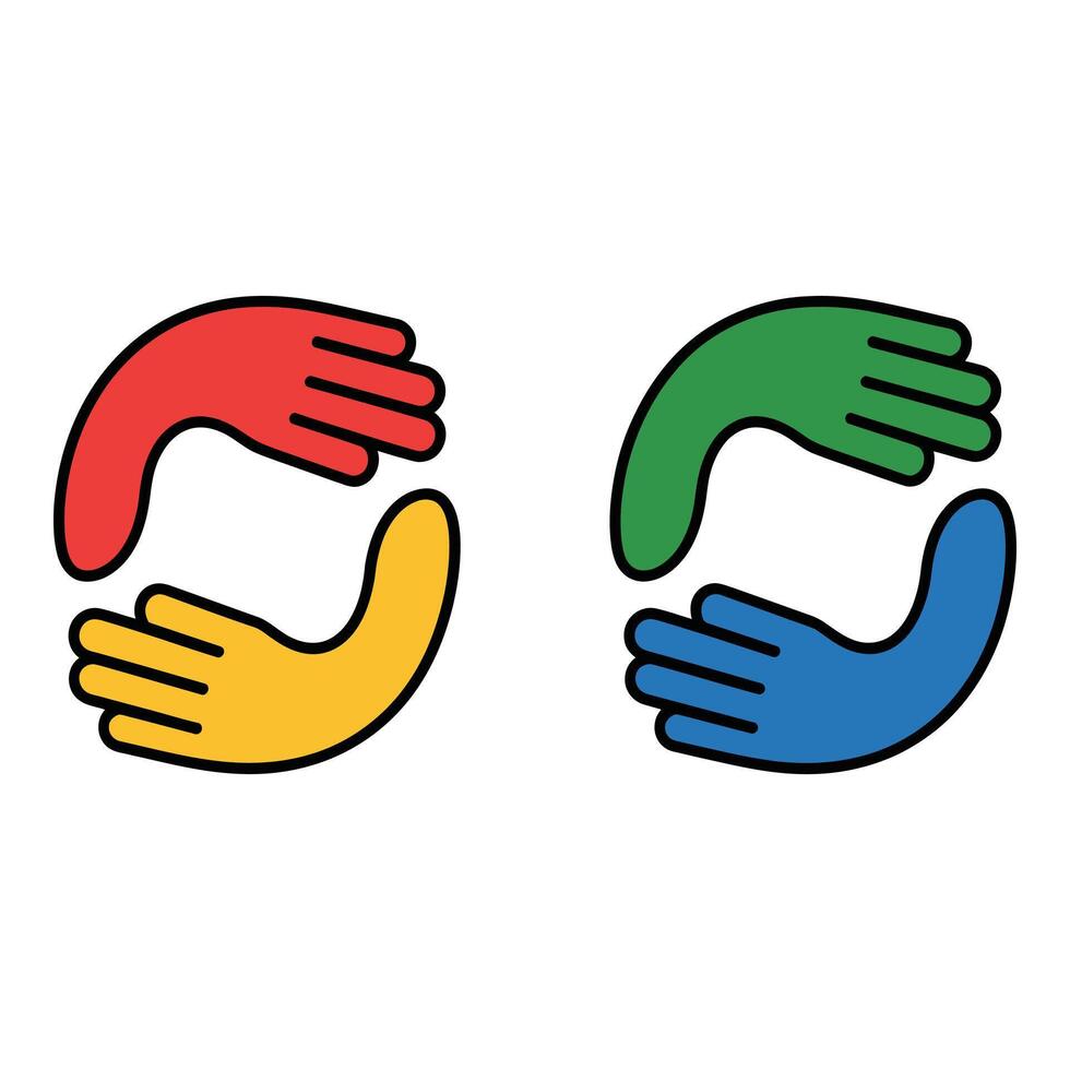 art of Colorful hands forming circles isolated on white background representing teamwork and collaboration vector