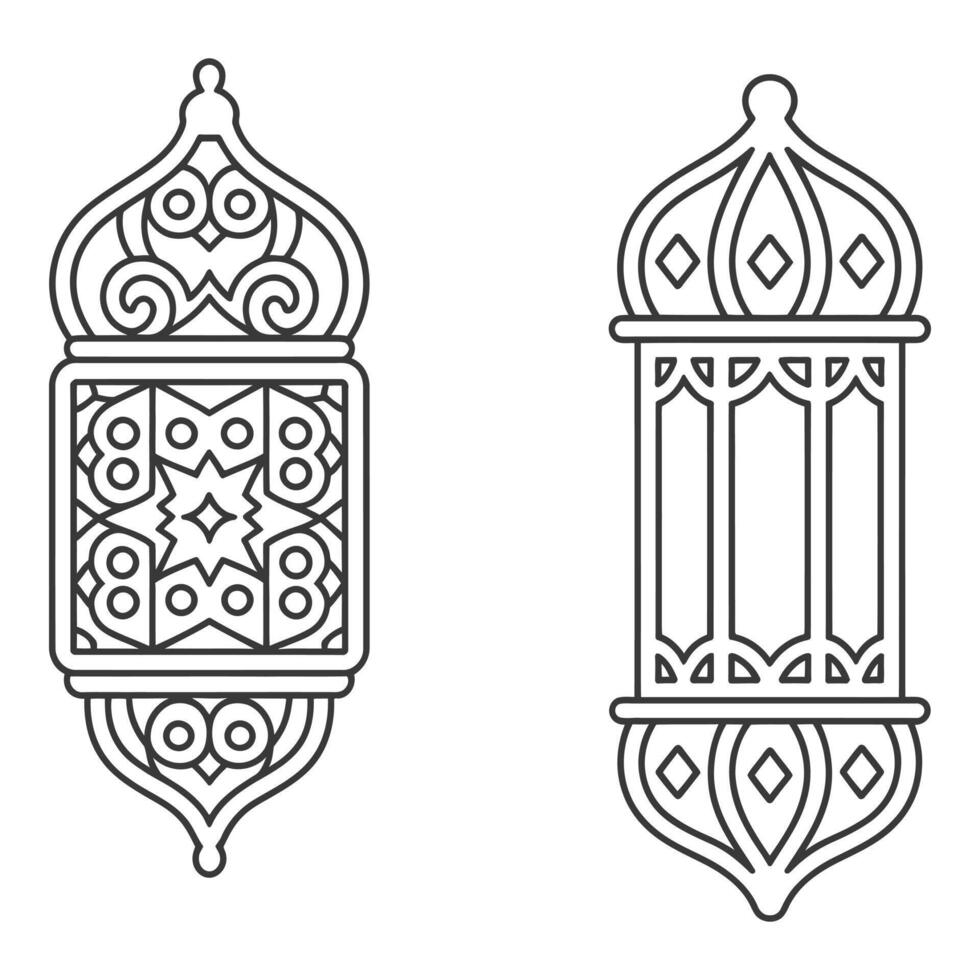 set unique art of Hanging ramadan lanterns isolated on white background for islamic holiday celebration vector