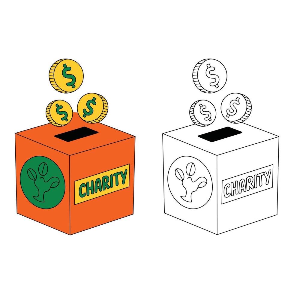 art of Charity donation boxes with falling dollar coins isolated on white background illustration vector