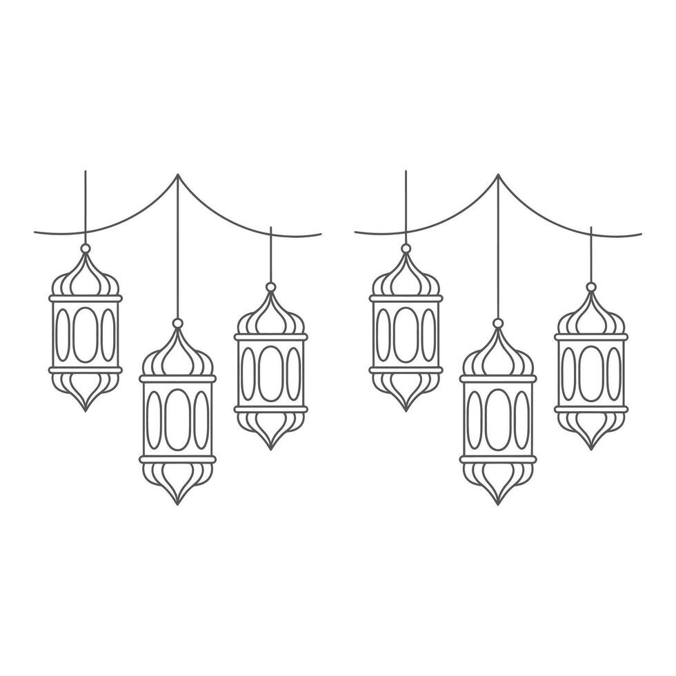 Set art of Ramadan lanterns hanging isolated on white background for islamic and arabic decoration vector
