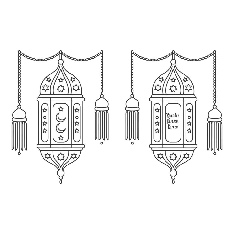Set art of Two ramadan kareem lanterns with stars and moons isolated on white background for islamic celebration vector