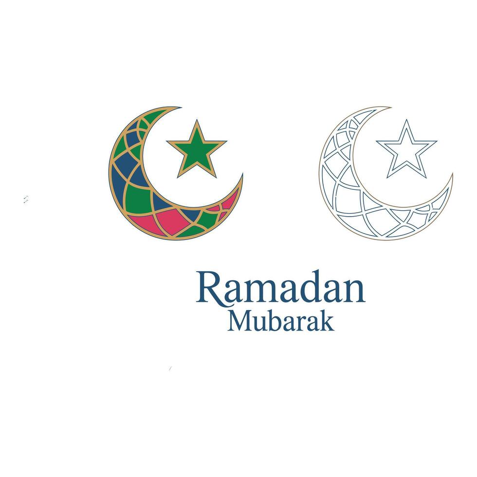 Set art of Ramadan mubarak crescent moon and star with coloring page isolated on white background vector