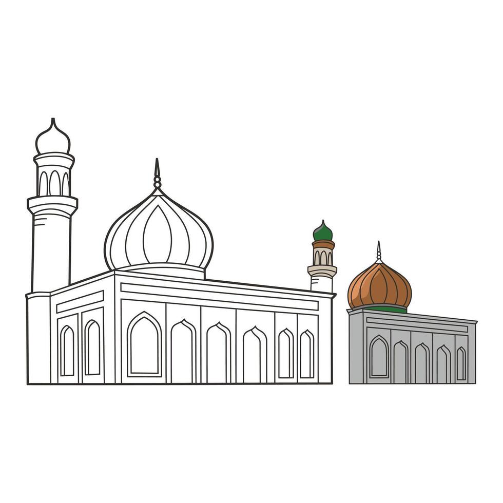 art of Illustration of two mosques with domes and minarets isolated on white background vector