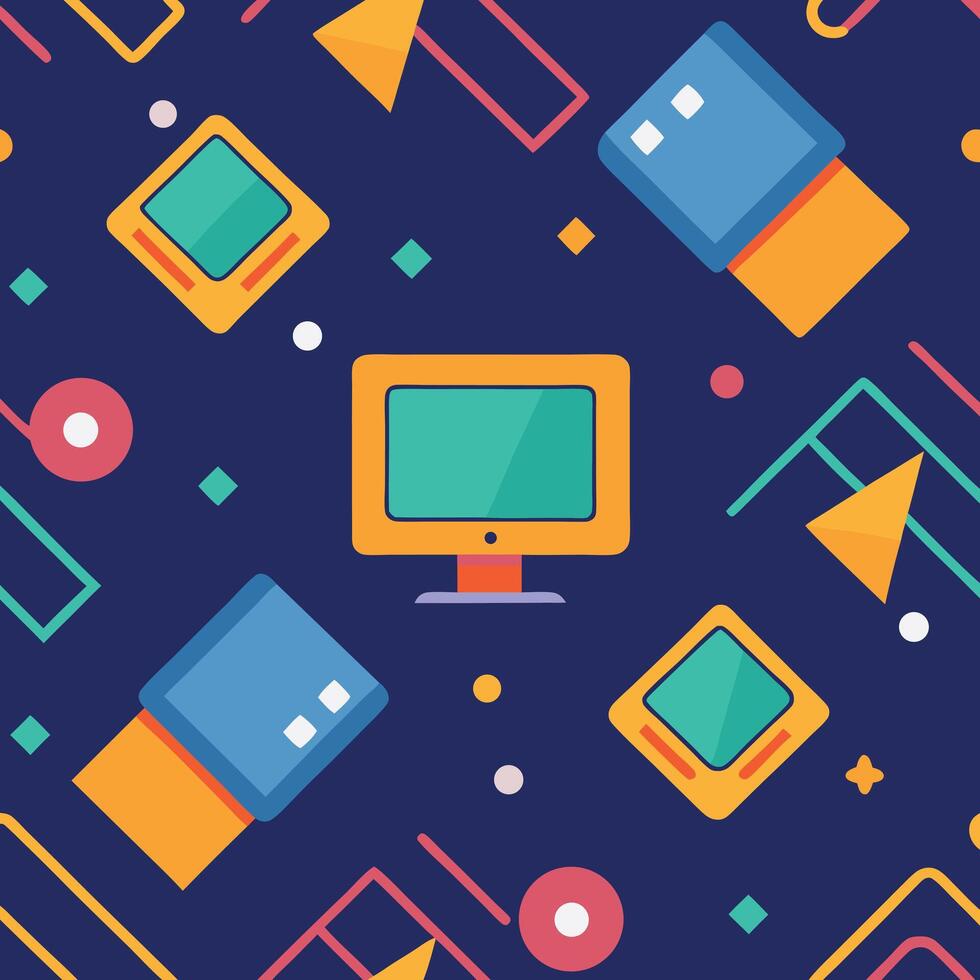 a computer and other electronic devices are shown in a pattern vector