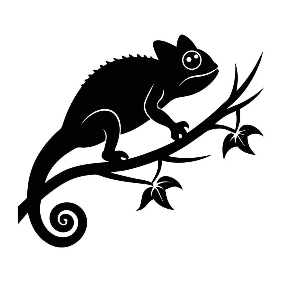 chameleon on a branch silhouette illustration vector