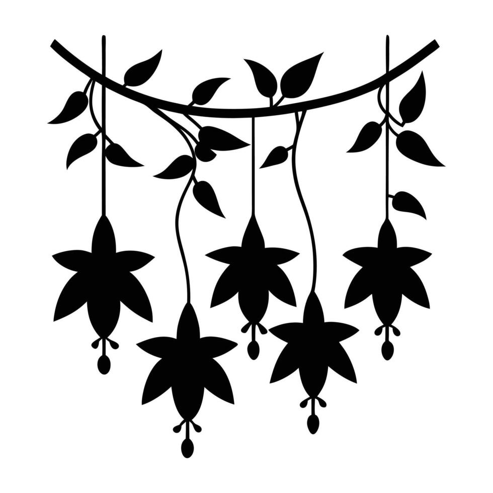 a black and white silhouette of flowers hanging from a branch vector