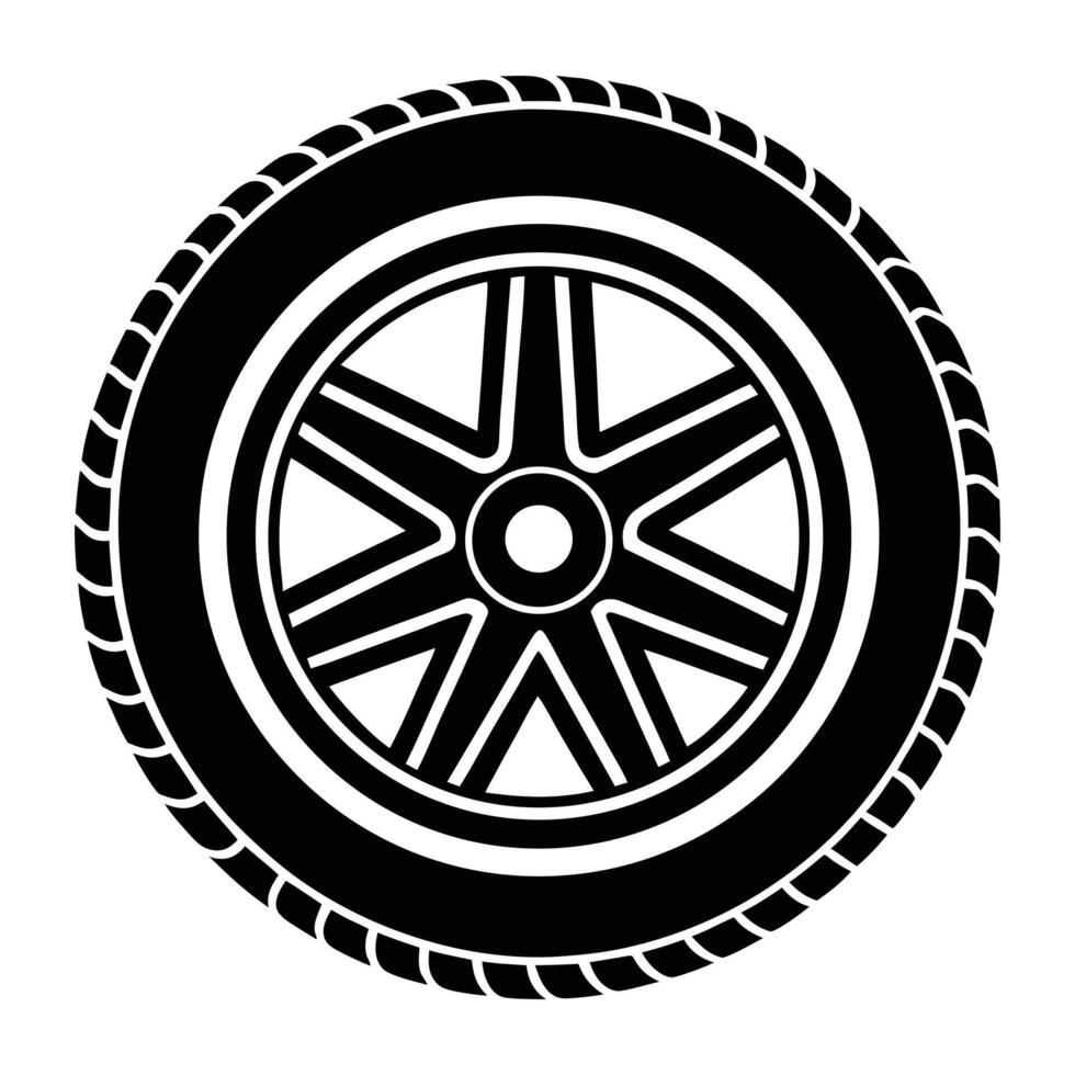 a black and white image of a tire wheel vector