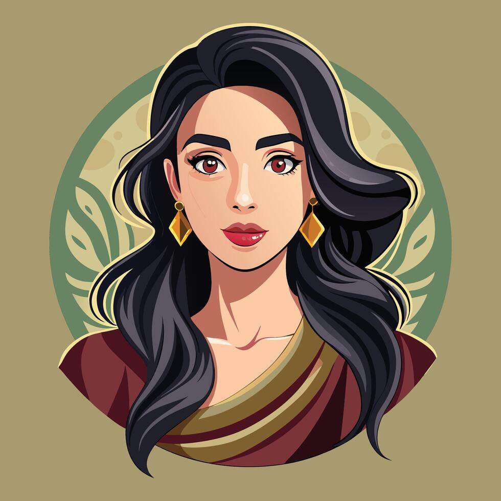 a cartoon illustration of a woman with long black hair vector