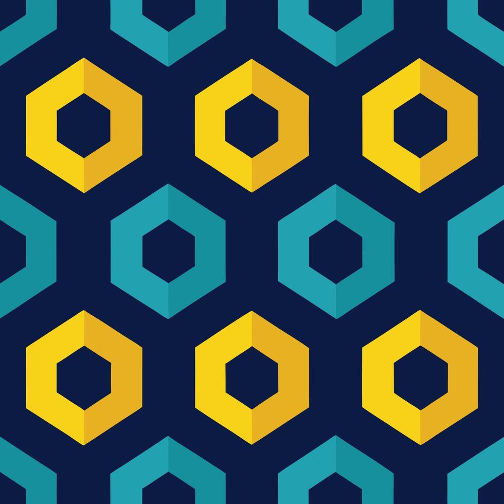 a blue and yellow hexagon pattern vector