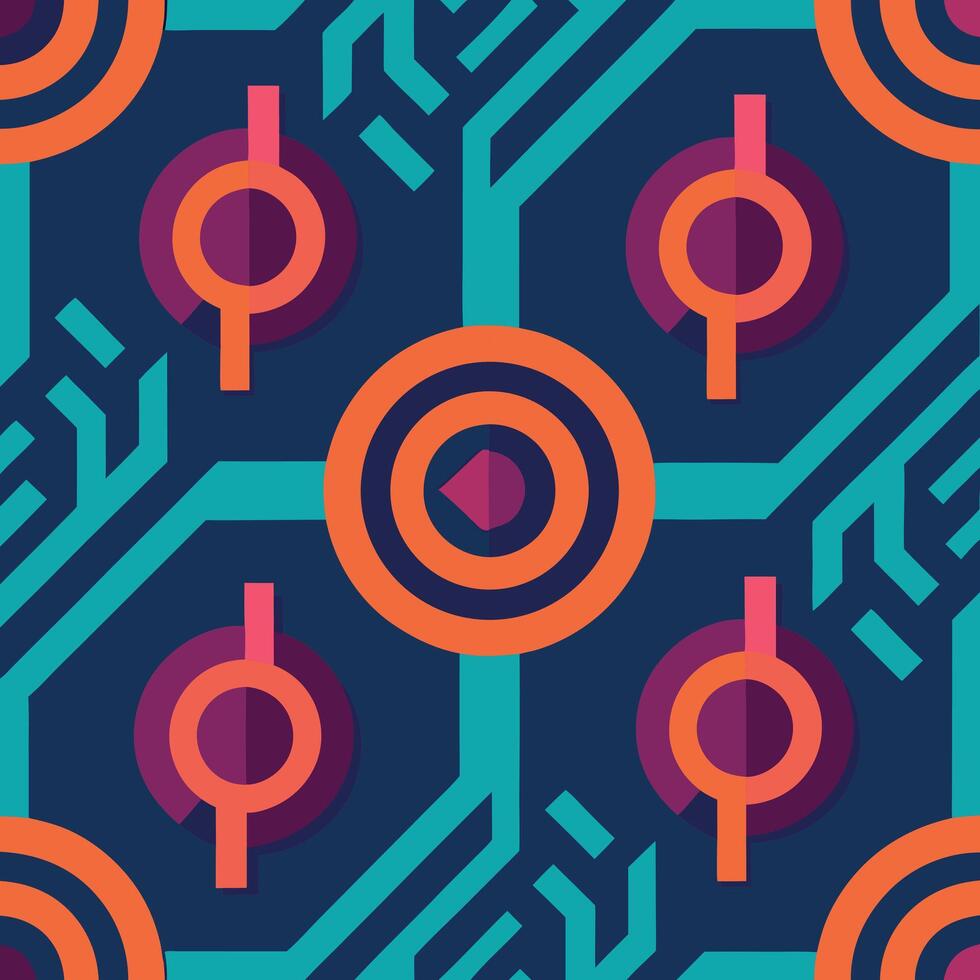a pattern with orange and blue circles on it vector