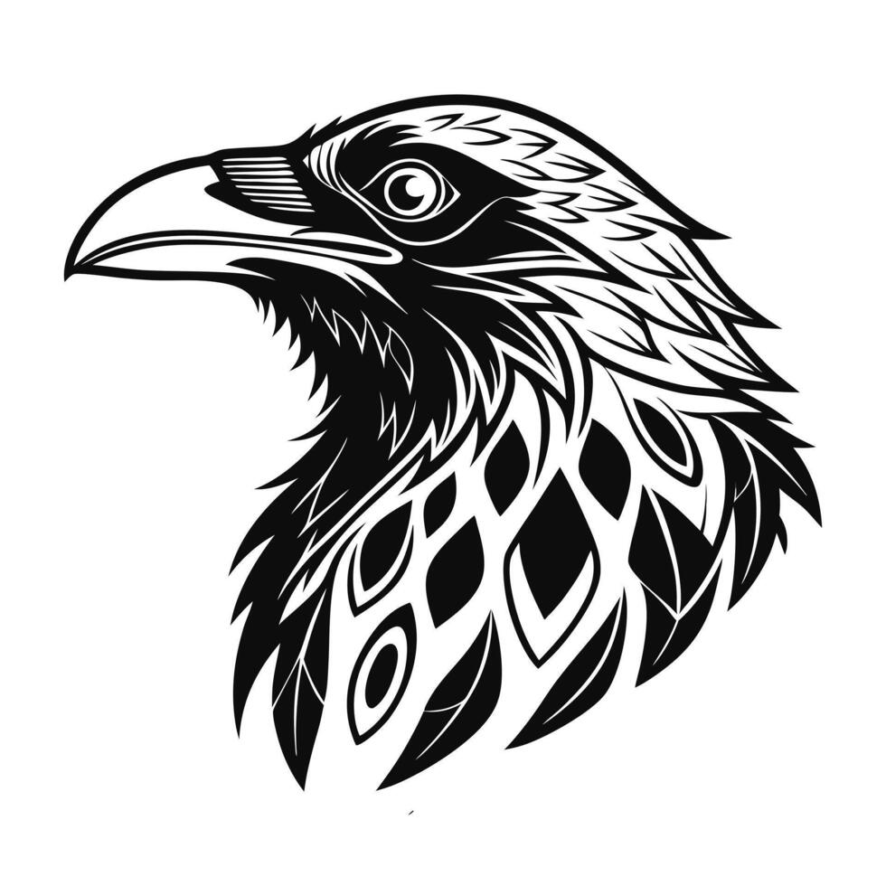 a black and white image of a raven head vector