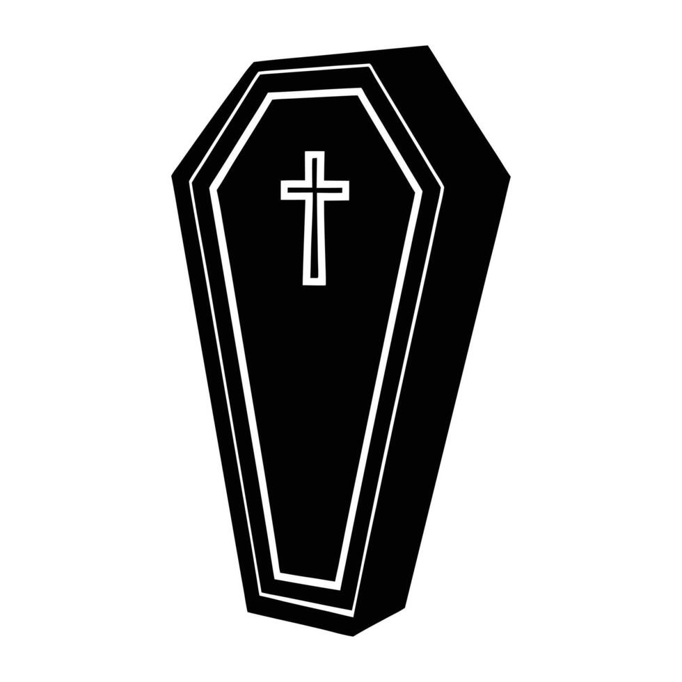 a black and white illustration of a coffin with a cross on it vector
