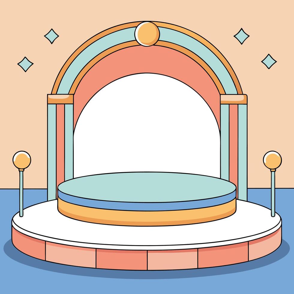 an illustration of a stage with a round arch vector
