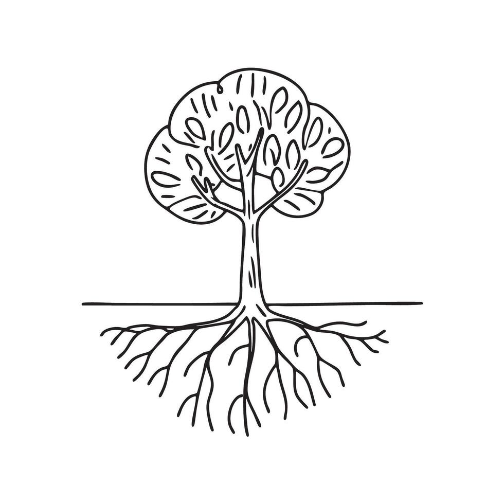 A tree showing partially exposed roots vector