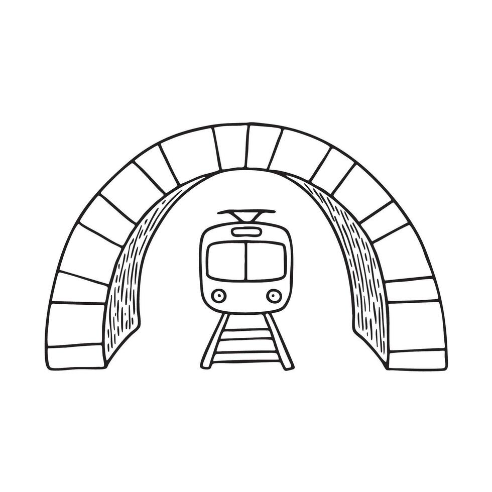 A tram entering a tunnel arch vector