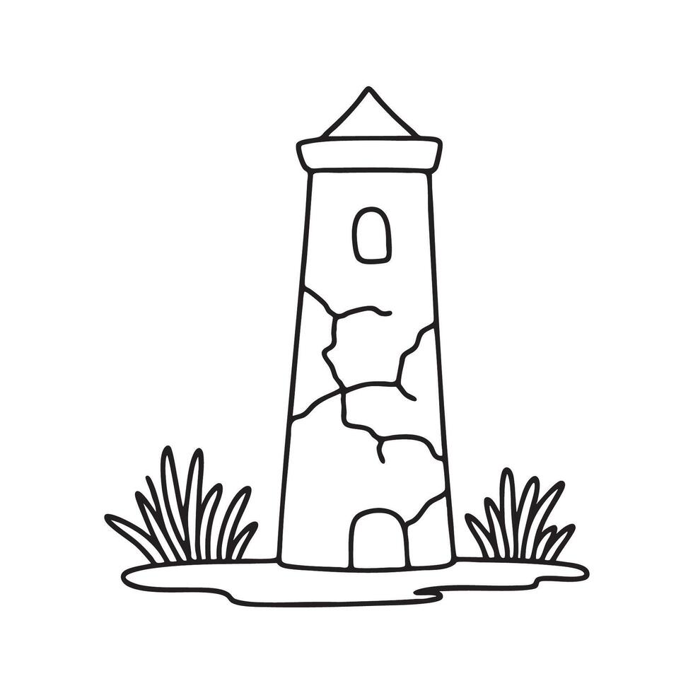 A tower with cracks beside a patch of grass vector