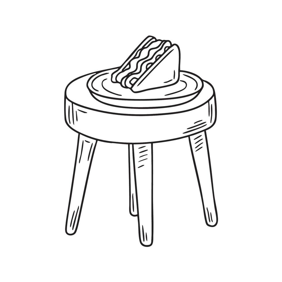 A tray on a footstool with a sandwich partly eaten vector