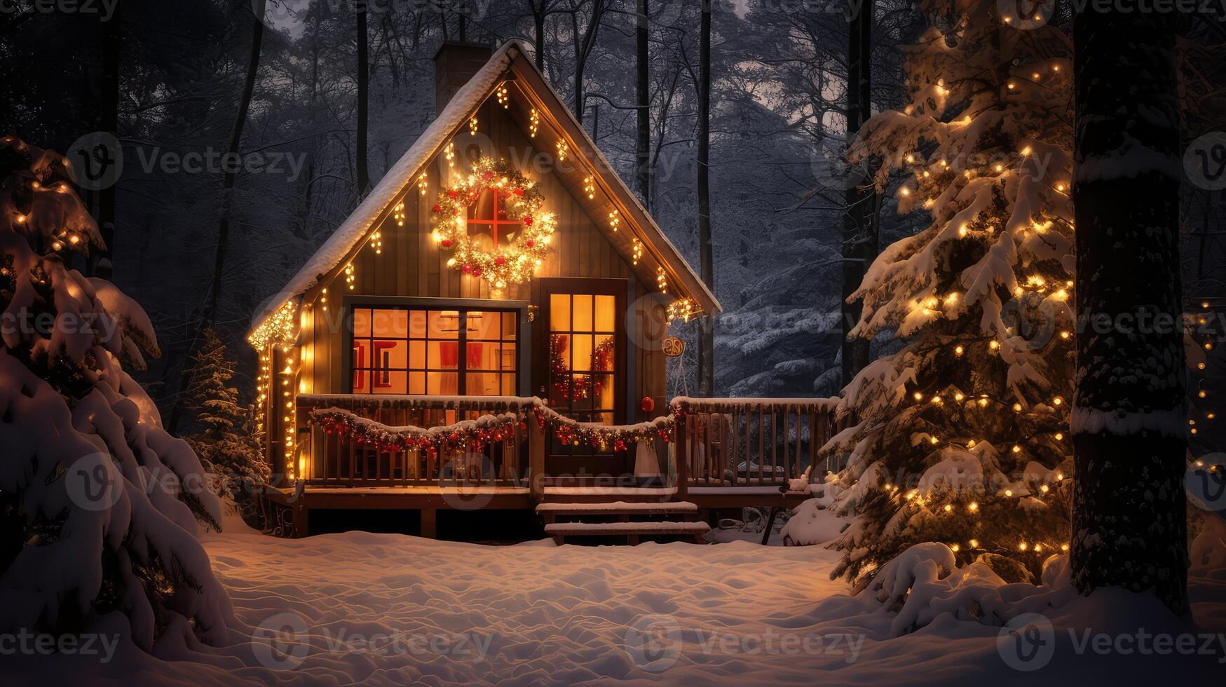 cabin christmas tree house photo