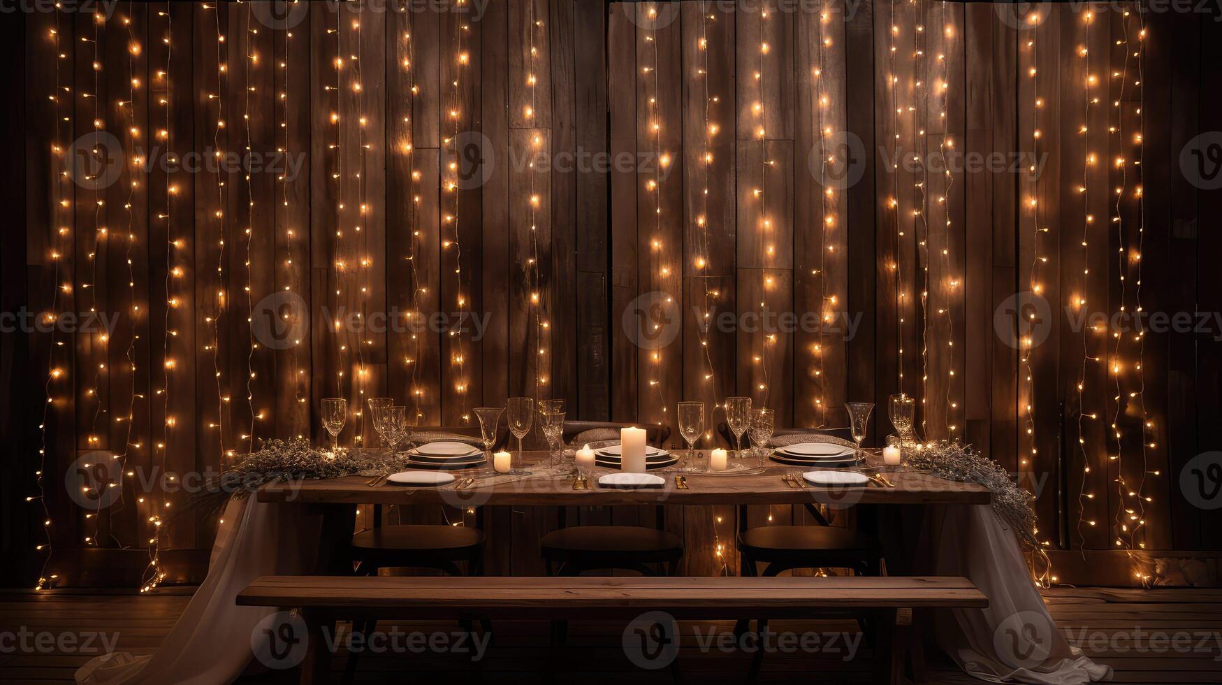 elegant rustic wood background with lights photo