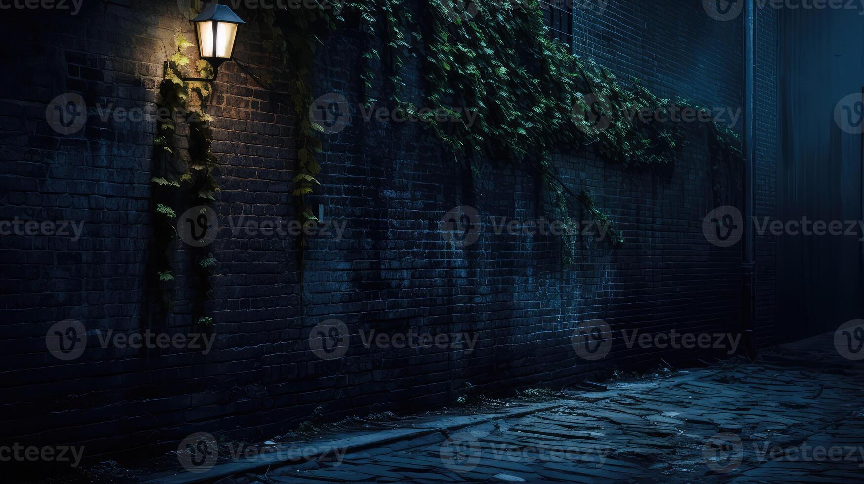 alleyway dark blue brick wall photo