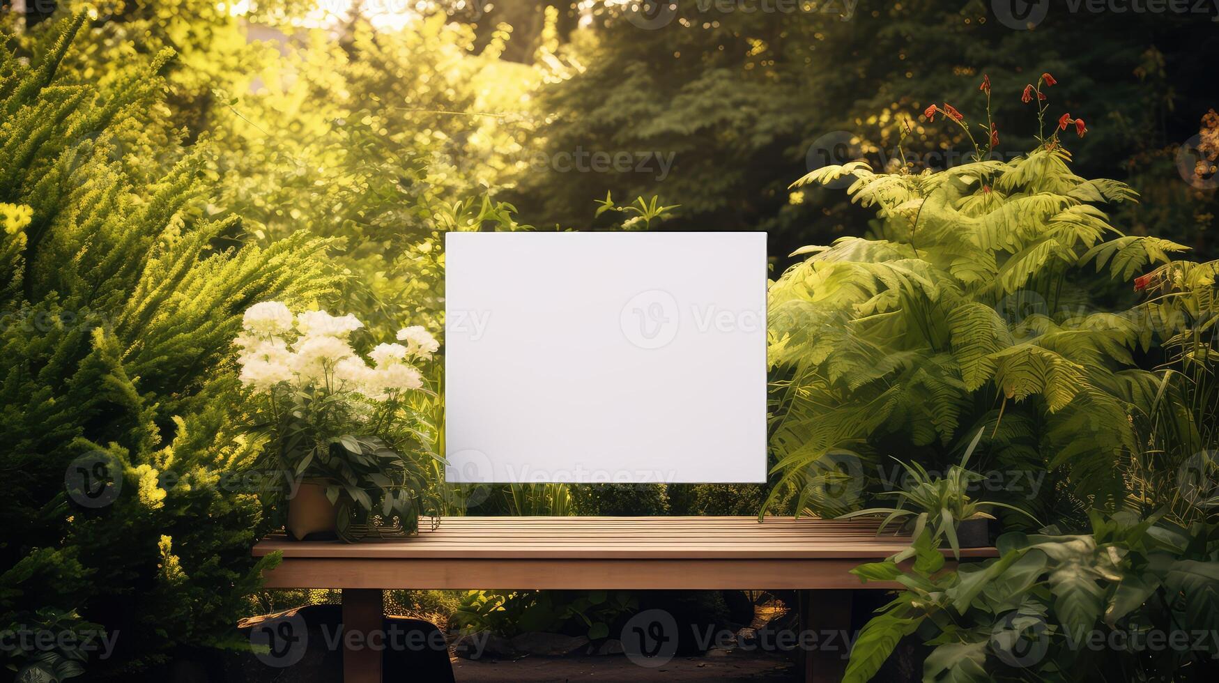 wooden white poster mockup photo