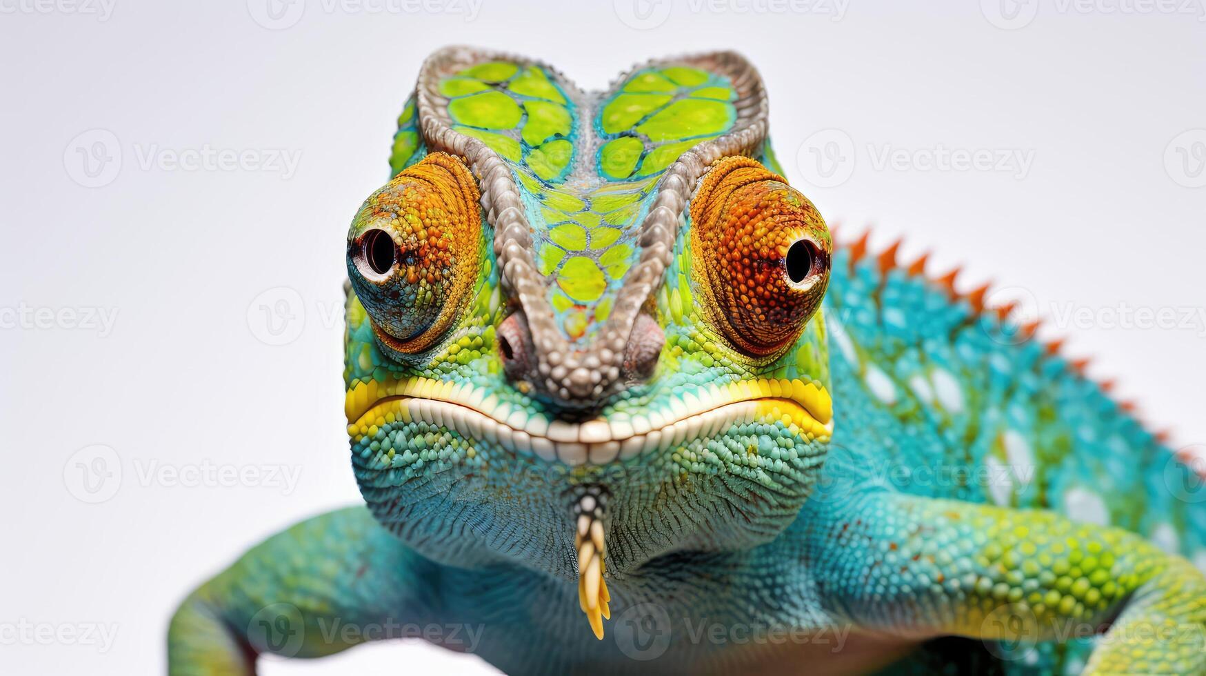 portrait chameleon on white photo
