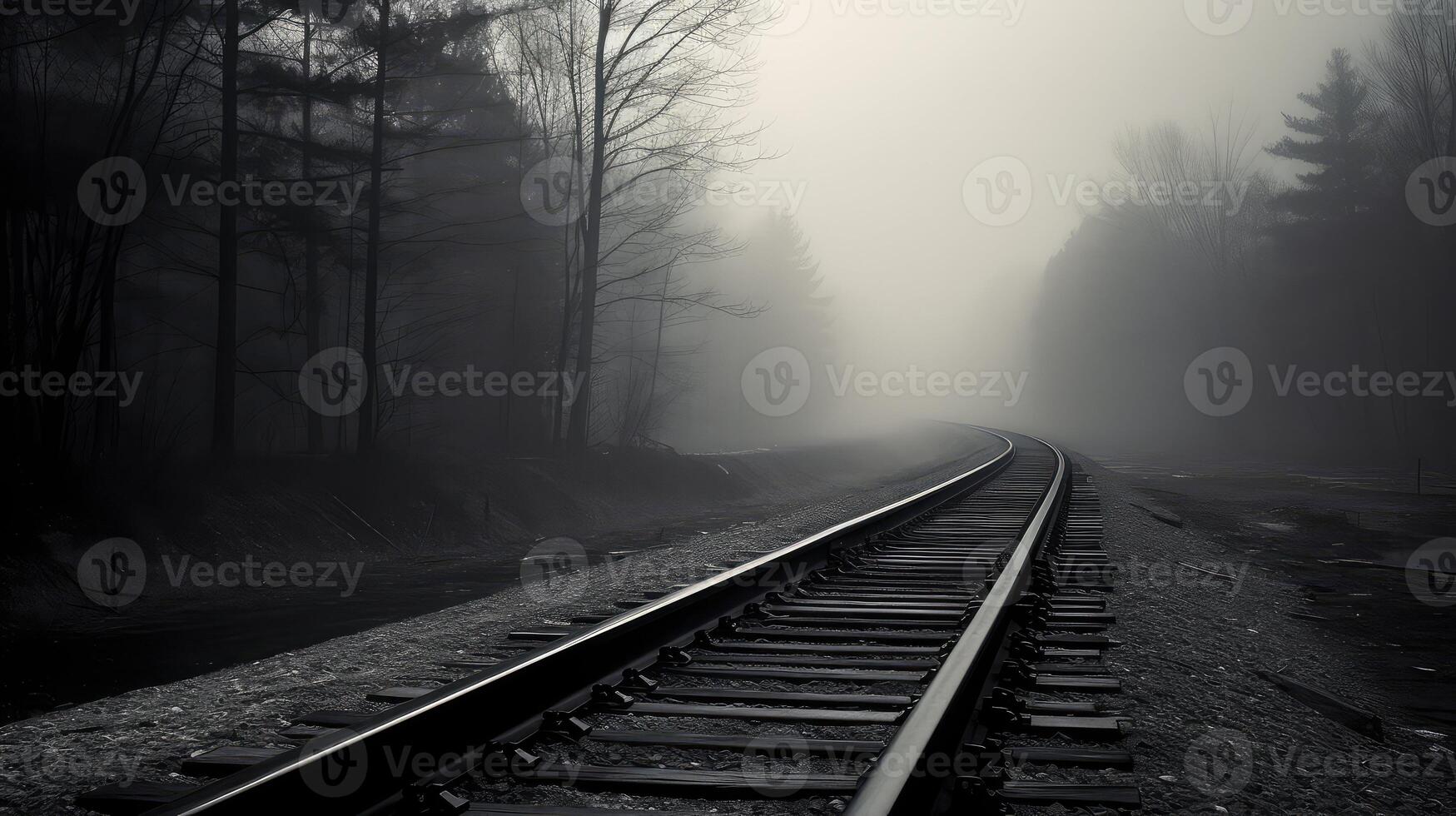 desolate railroad track black and white photo