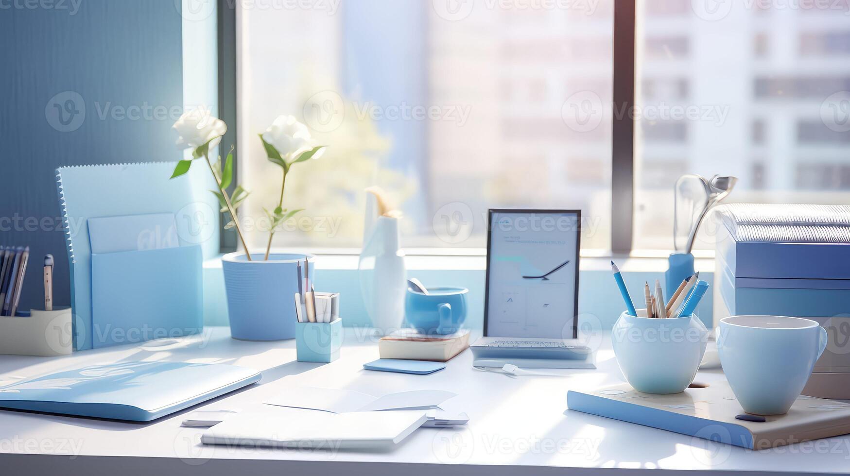 office desk blue photo