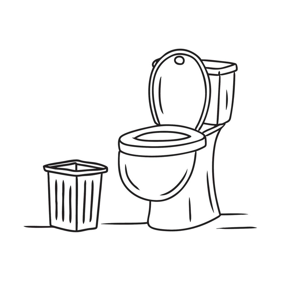 A toilet near an opened small trash bin vector