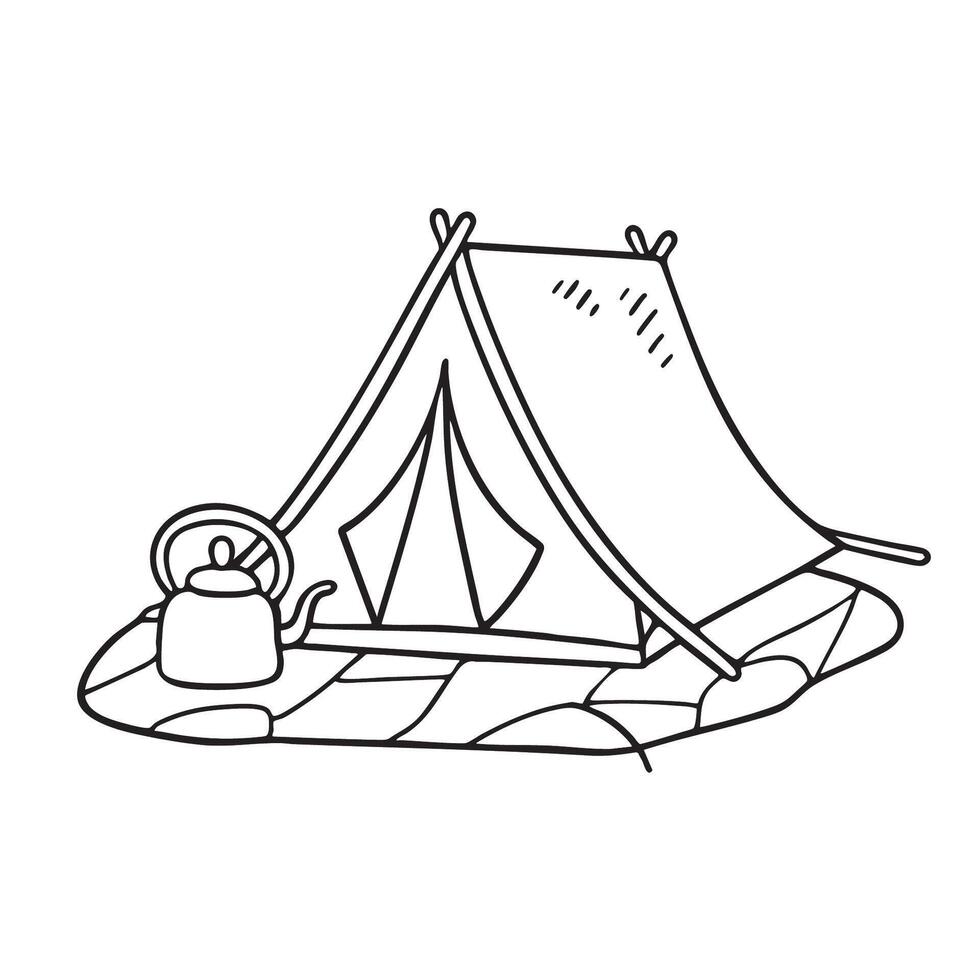A tent entrance beside a kettle on a stone surface vector