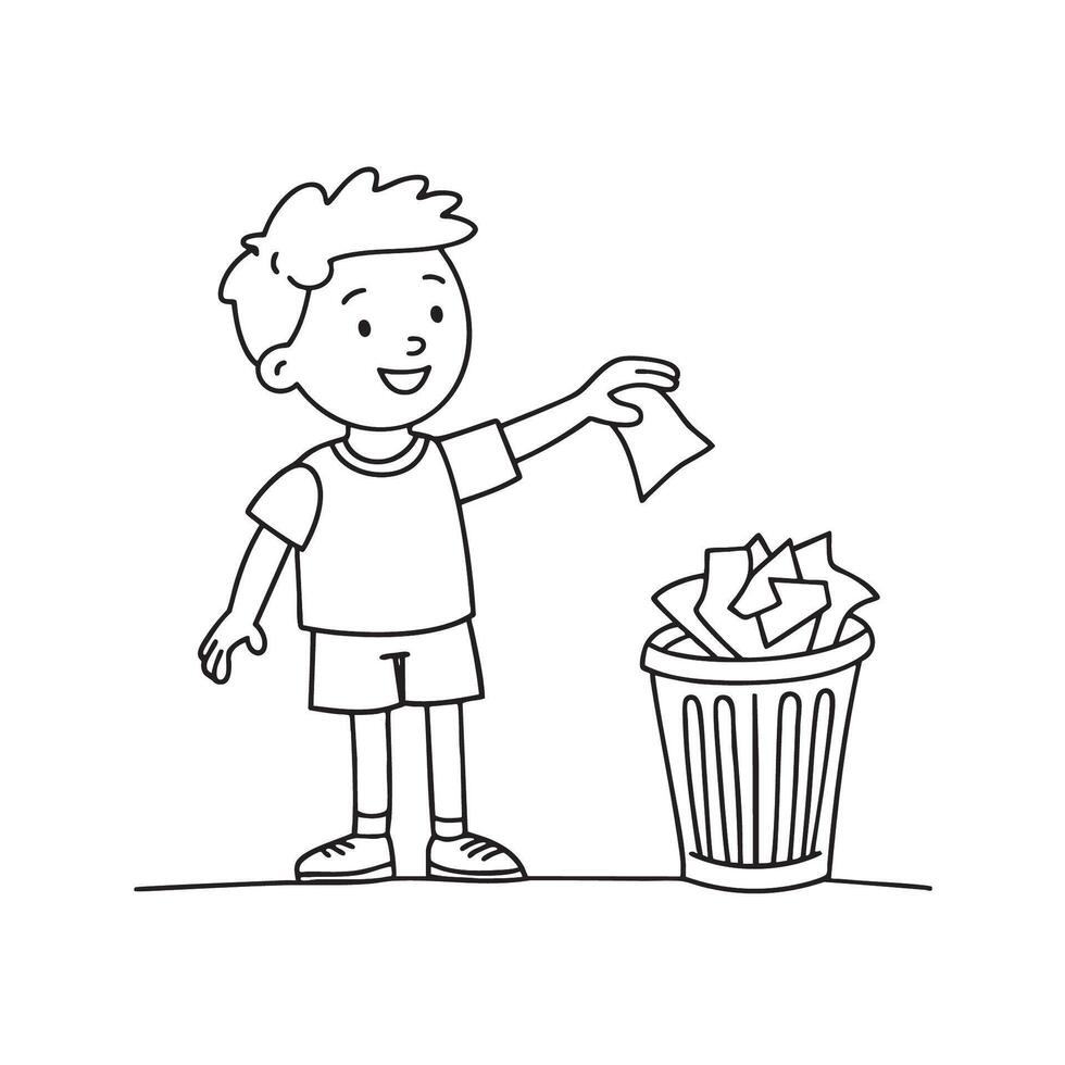 A crumpled note thrown toward a bin by a kid vector