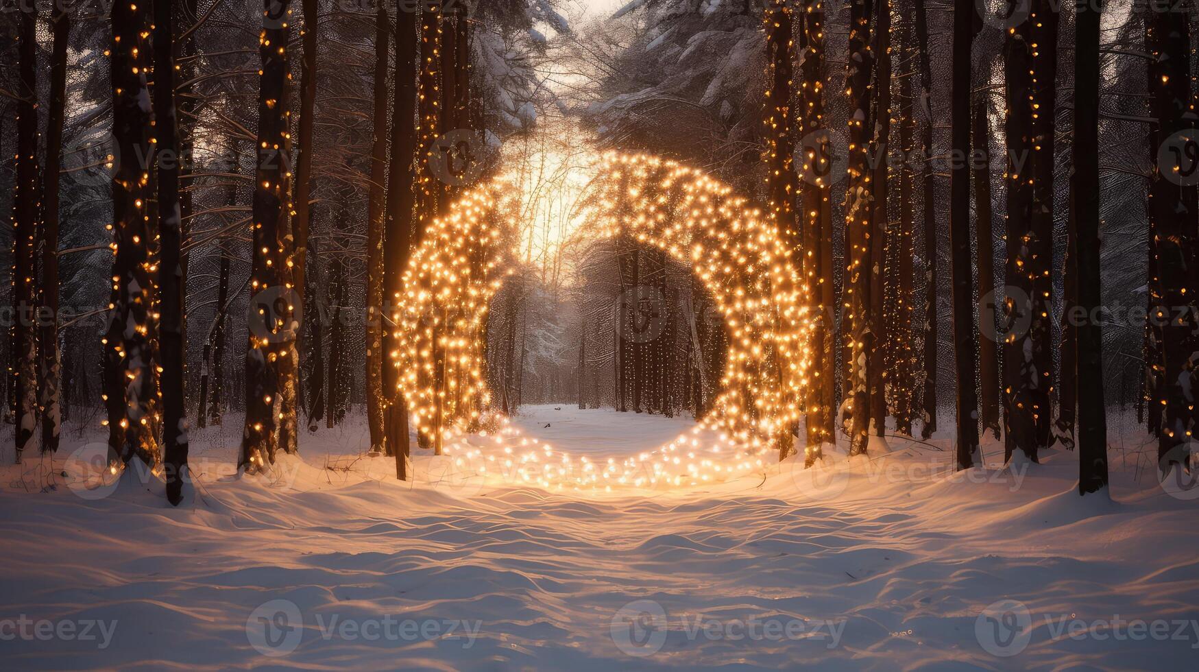 forest christmas lights ring photo