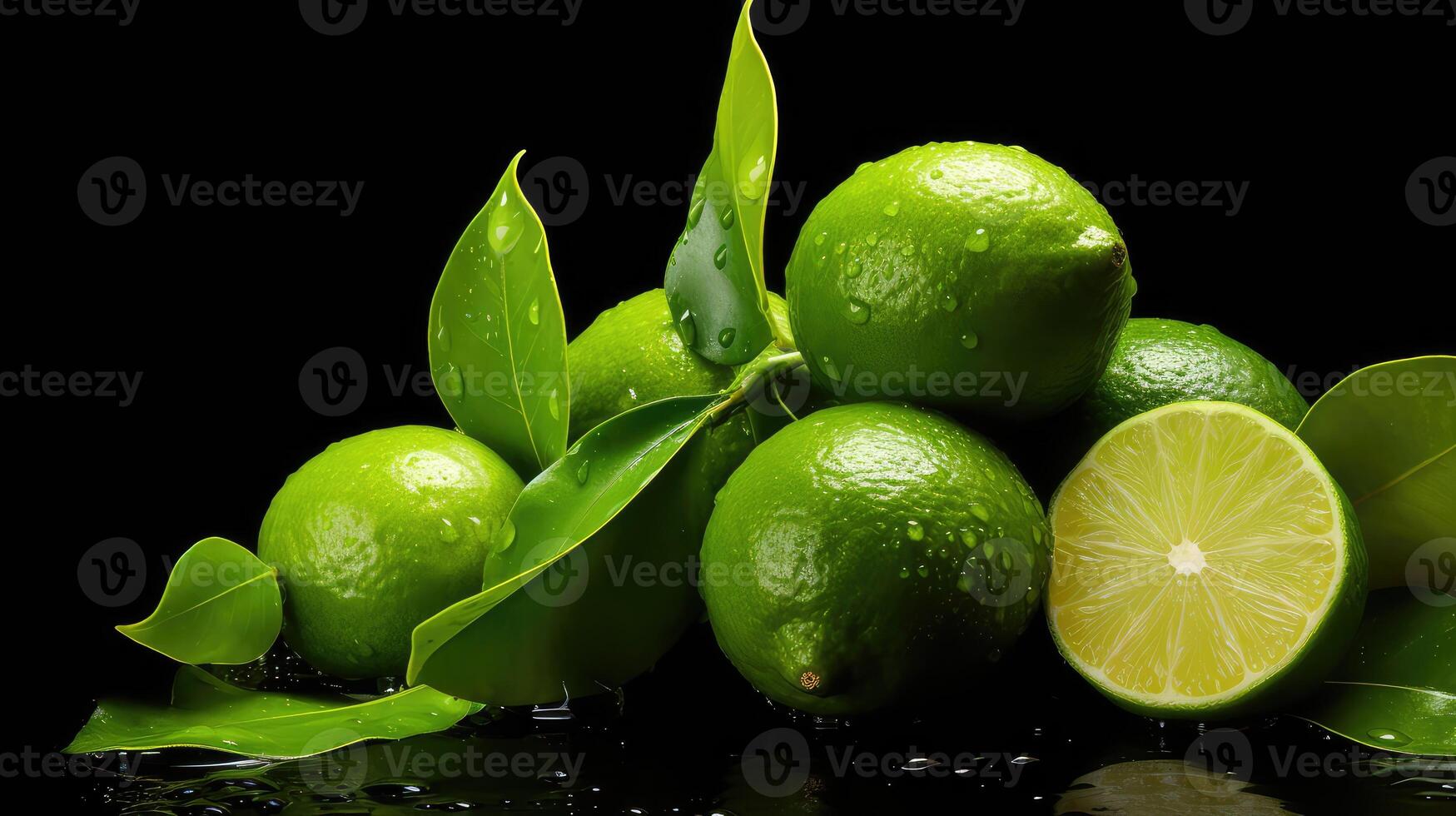 leaves limes on black photo