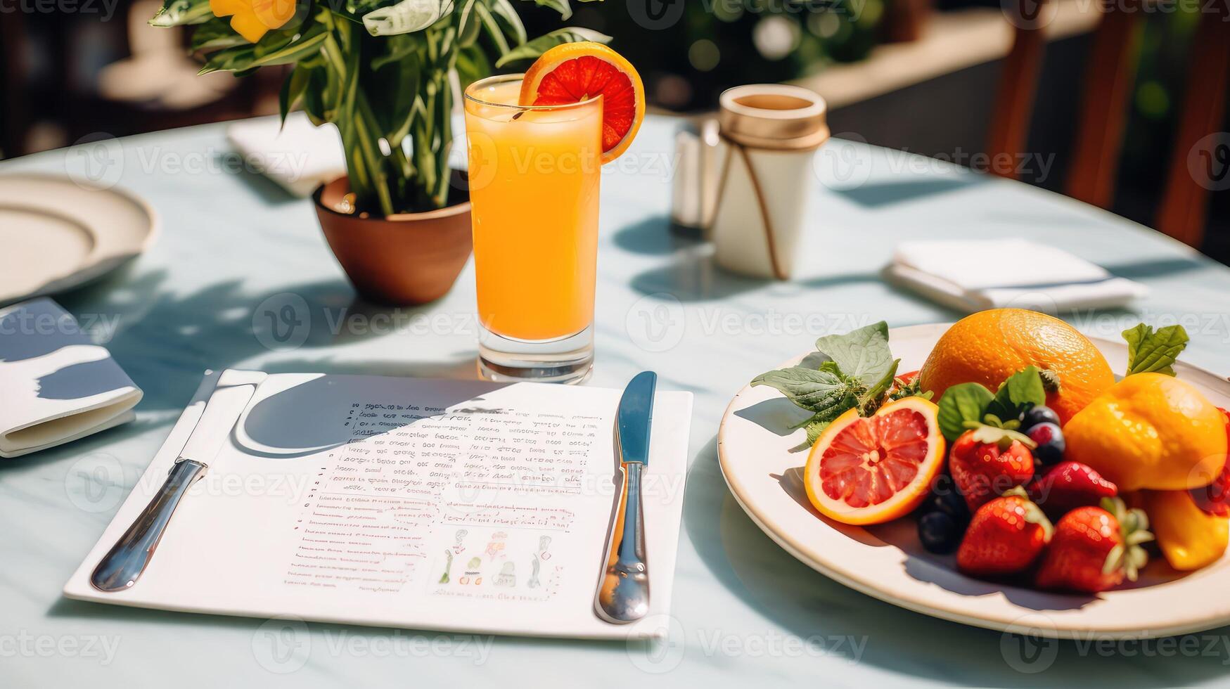 outdoor menu on table photo