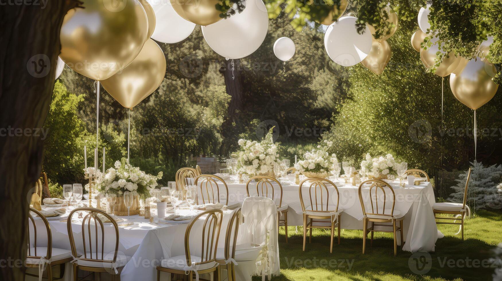 outdoor white and gold balloons photo