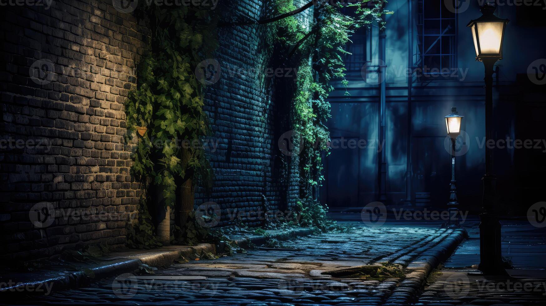 tendrils dark blue brick wall photo