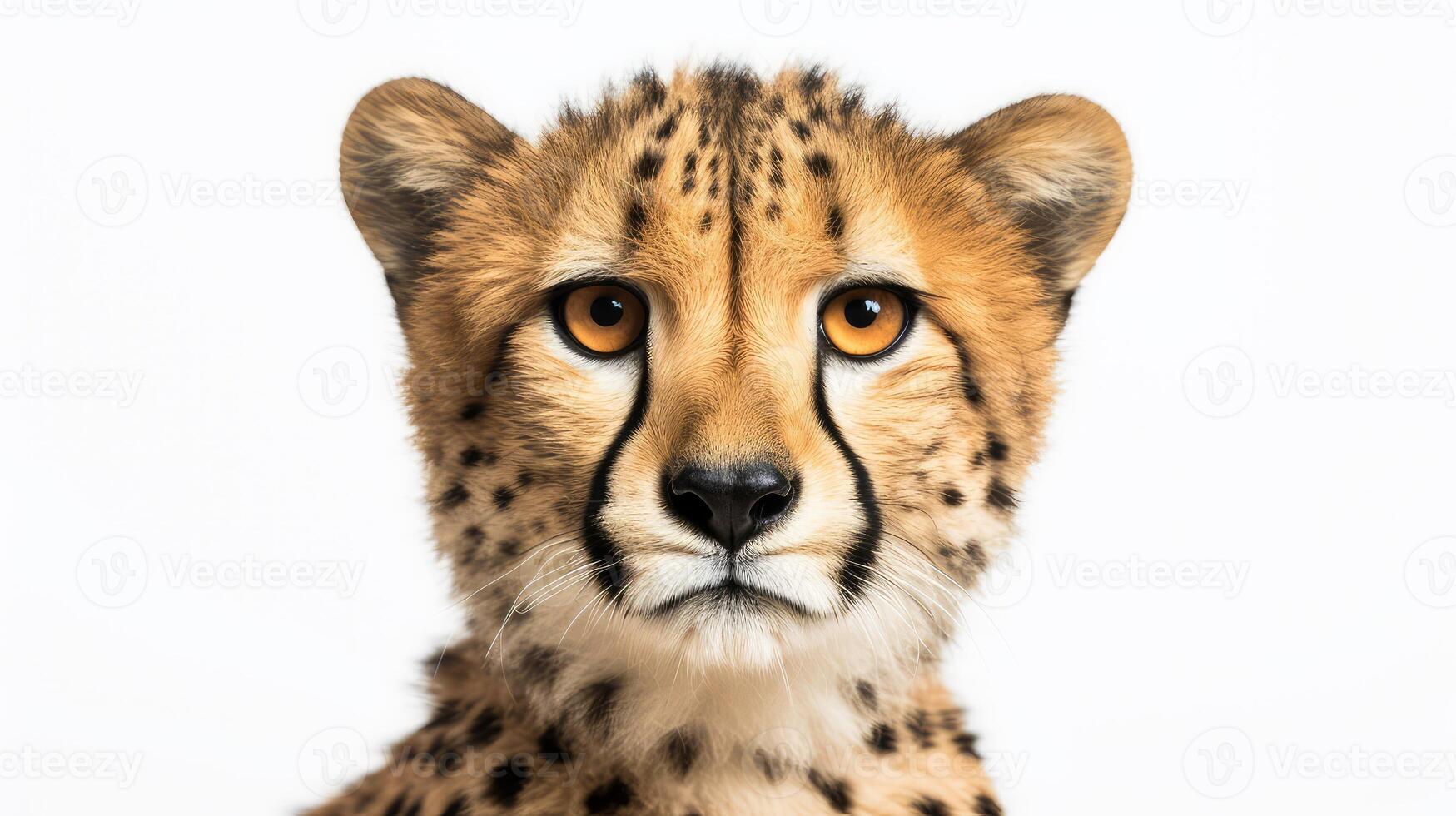 close cheetah on white photo