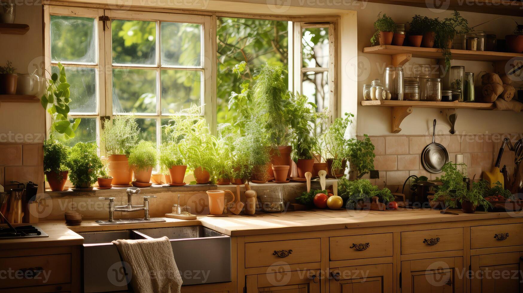garden kitchen with plants photo