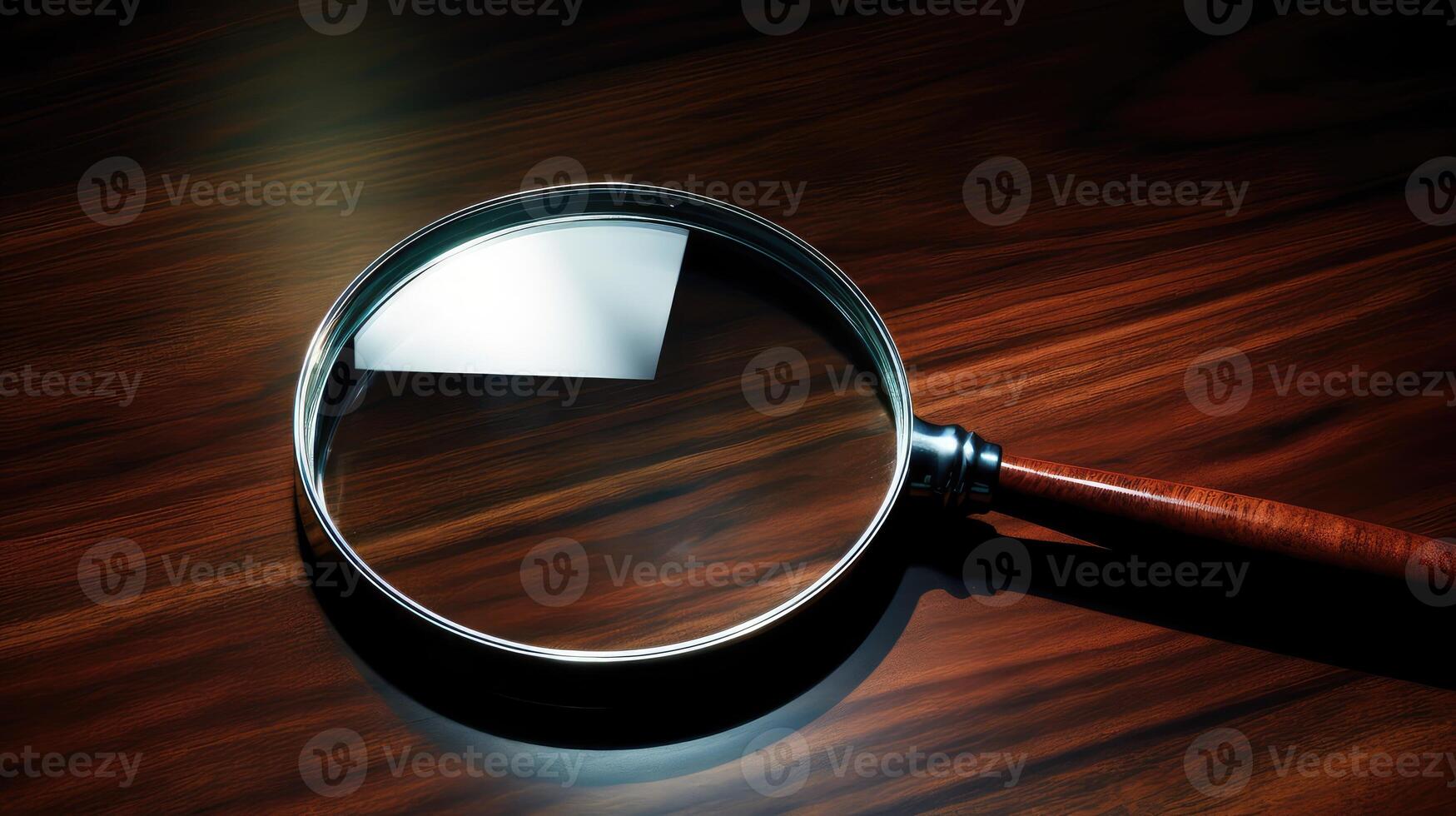 desk magnifying glass on wood photo