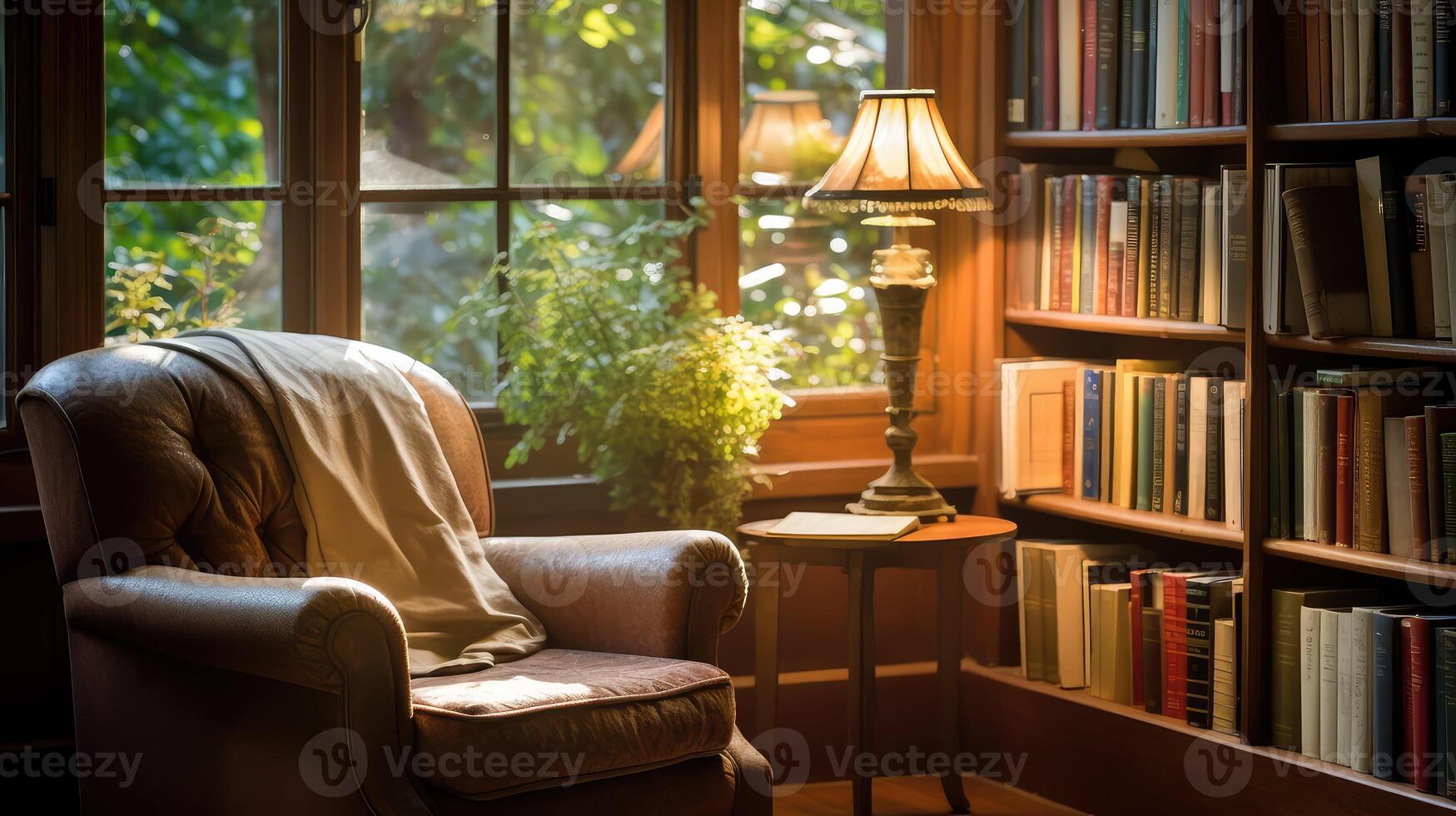 cozy books library photo
